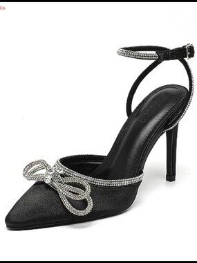 Amoji Women's Rhinestone Stiletto High Heels Ankle Strappy Dress Pumps